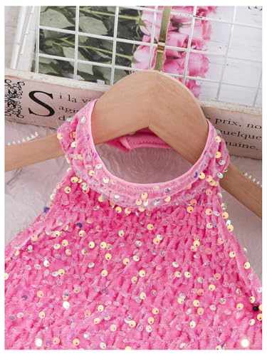 SweatyRocks Girl's Sparkly Sequin Halter Dress Ruched Sleeveless Bodycon Party Dresses3