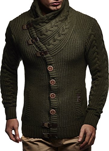 Leif Nelson Men's Knit Cardigan with Turtle Neck LN7080; Size M, Khaki