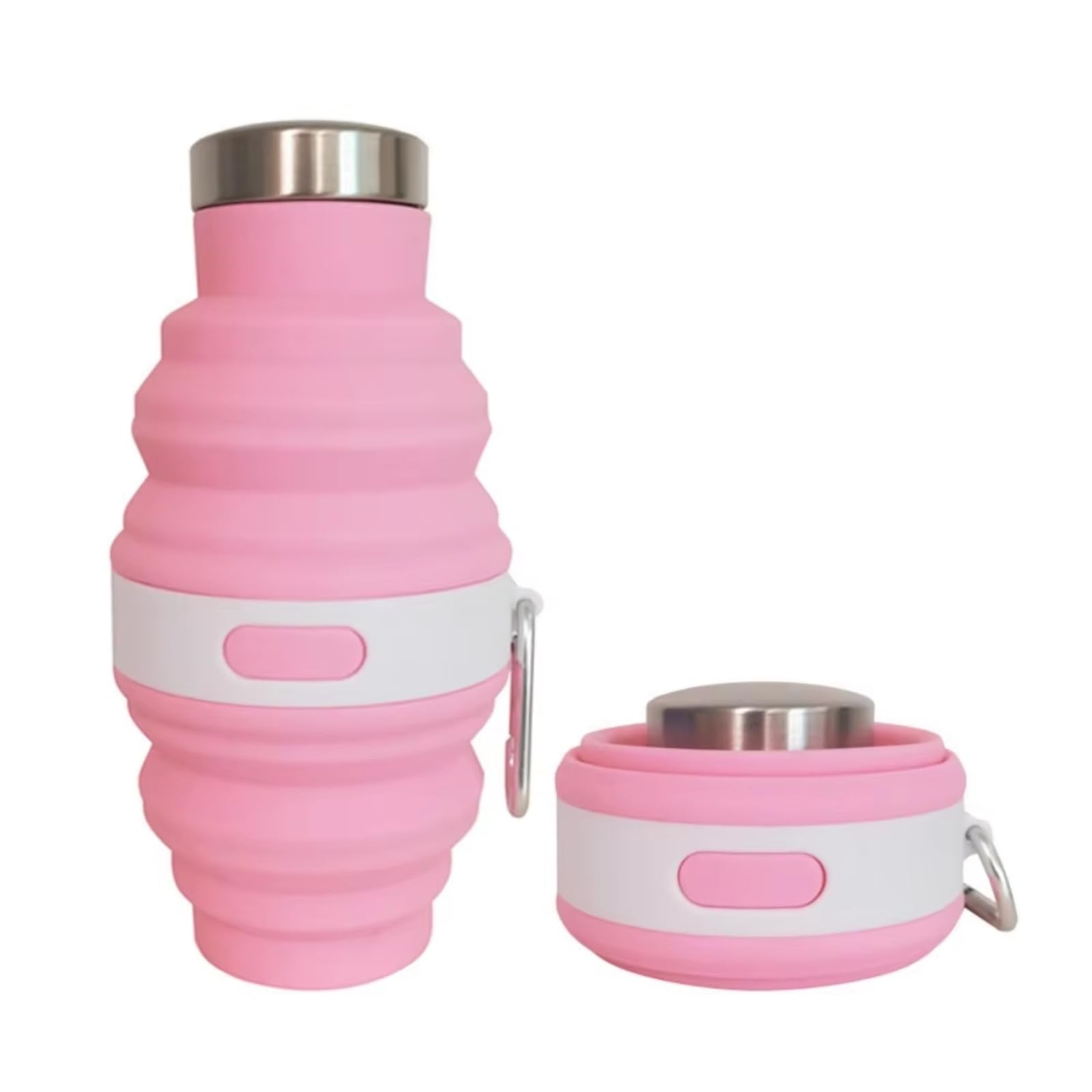 16.7oz Collapsible Silicone Water Bottle, Leak-Proof Foldable Reusable Water Bottle with Buckle, for Fitness, Cycling, Camping, Hiking, Yoga & Outdoor Use(Pink)