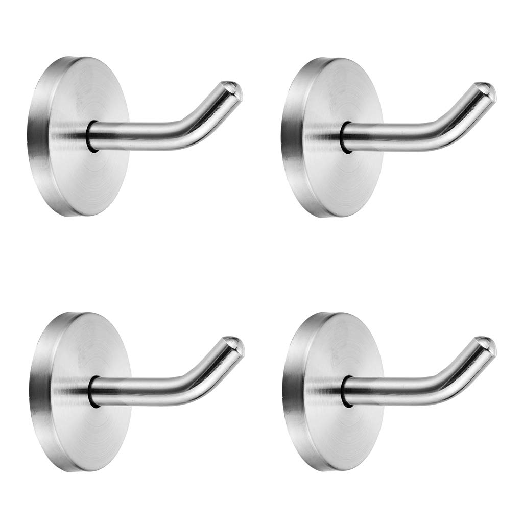 Lpraer 4 Pcs Bath Towel Hooks 2" Brushed Stainless Steel Coat Hooks Wall Mount Heavy Duty Short Nose Wall Hooks for Bathroom Bedroom Hotel Kitchen
