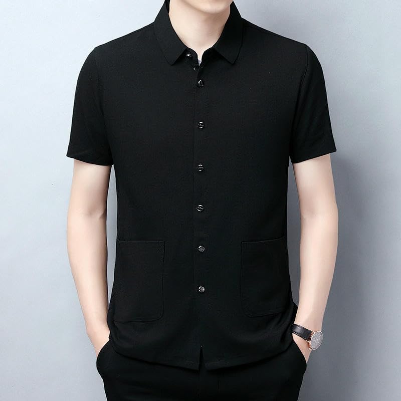 Chemise en coton et lin homme légère ample et décontractée multi-poches