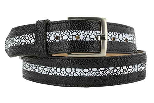 El Presidente Mens Black Stingray Print Leather Western Cowboy Belt Silver Buckle