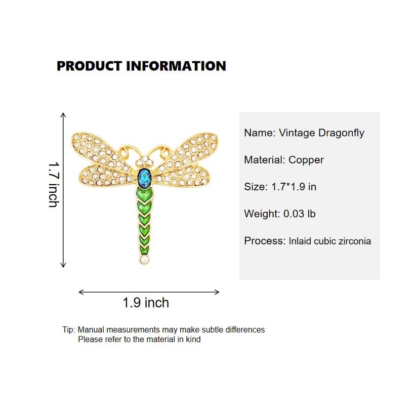 Image of Dragonfly Brooches for Women Crystal Rhinestone Lapel Pin for Men Vintage Insect Jewelry Dress Blazer Jacket Accessories Holiday Birthday Gifts