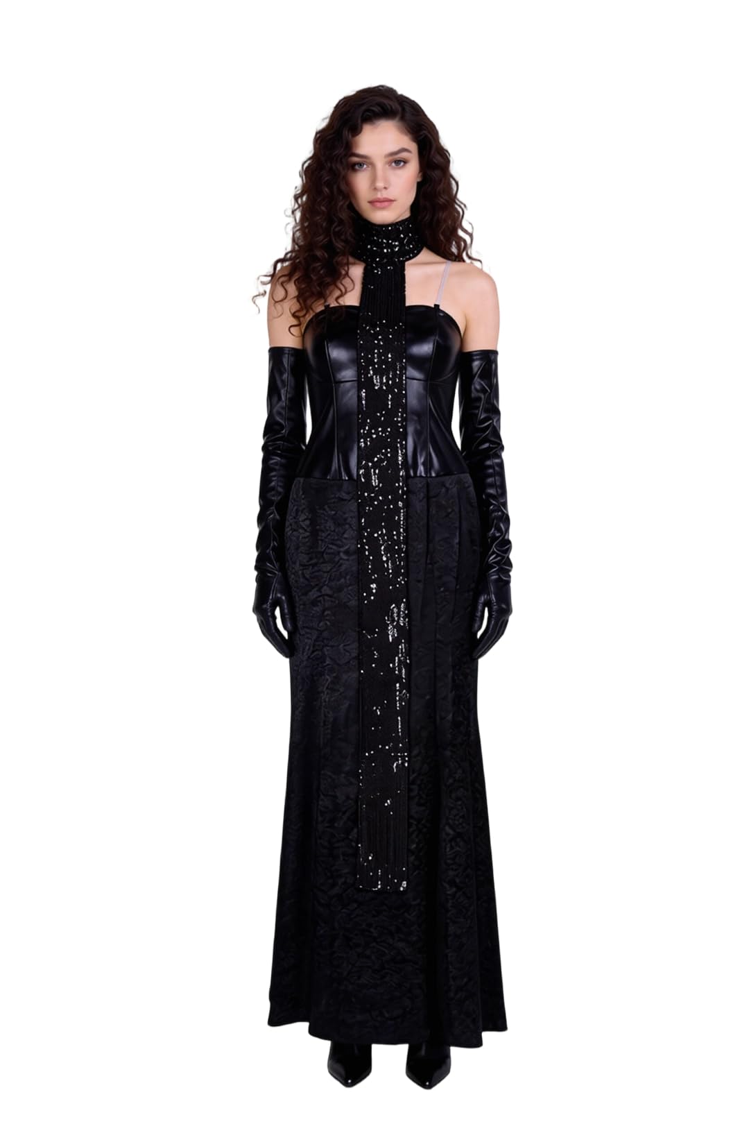 Wandamaga Padme Costume Black Corset Maxi Dress, Women's Queen Amidala Cosplay Gown with Accessories Halloween Outfit (Black, Small)