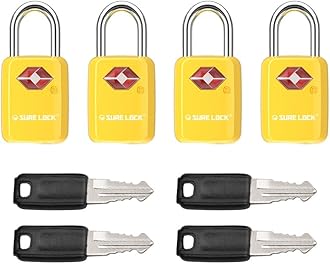 Sure Lock TSA Approved Luggage Locks Mini Size Lock with Keys for Travel, Zinc Alloy Body with Steel Shackle, Key Alike, Key Alike in The Same Package