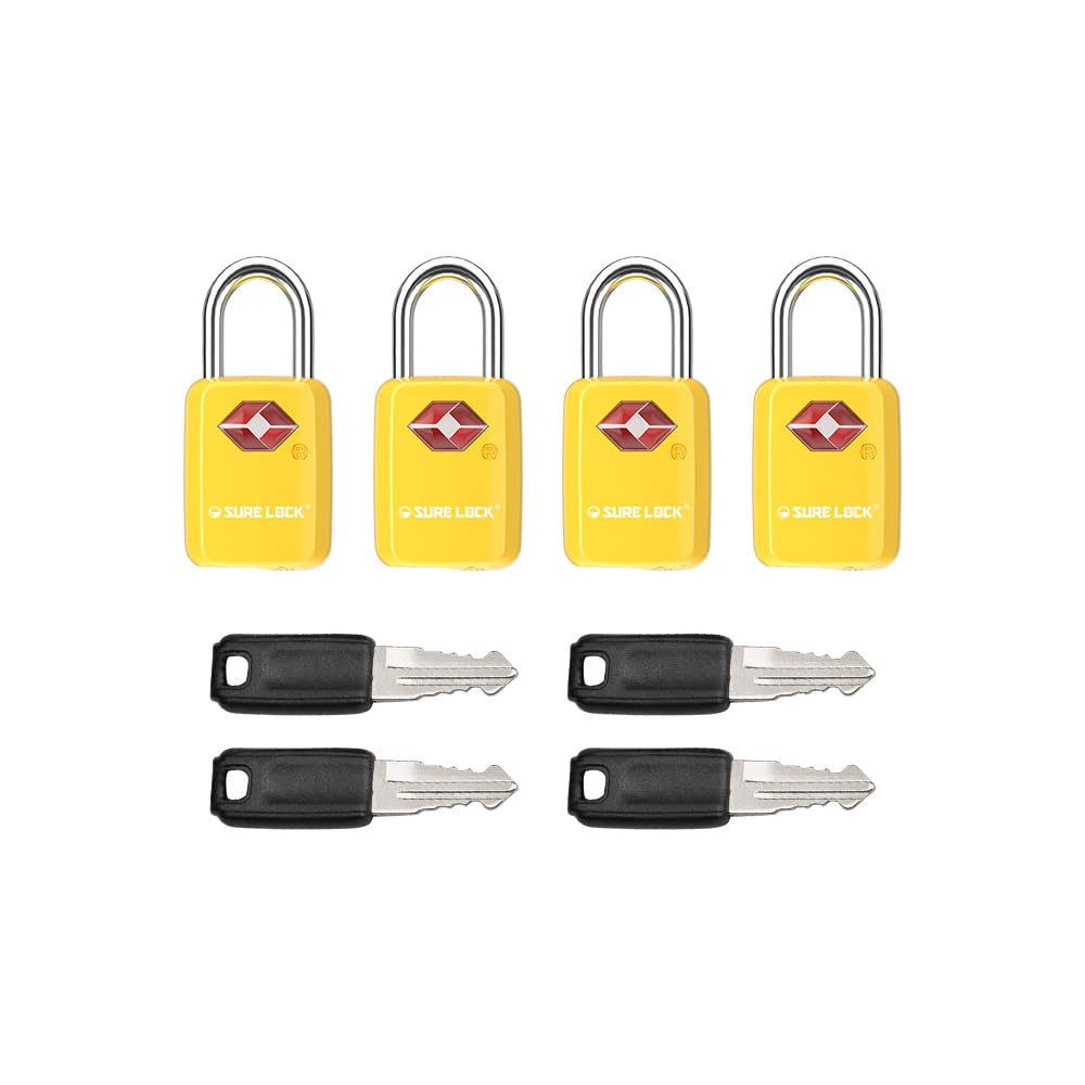 Sure Lock TSA Approved Luggage Locks Mini Size Lock with Keys for Travel, Zinc Alloy Body with Steel Shackle, Key Alike, Key Alike in The Same Package