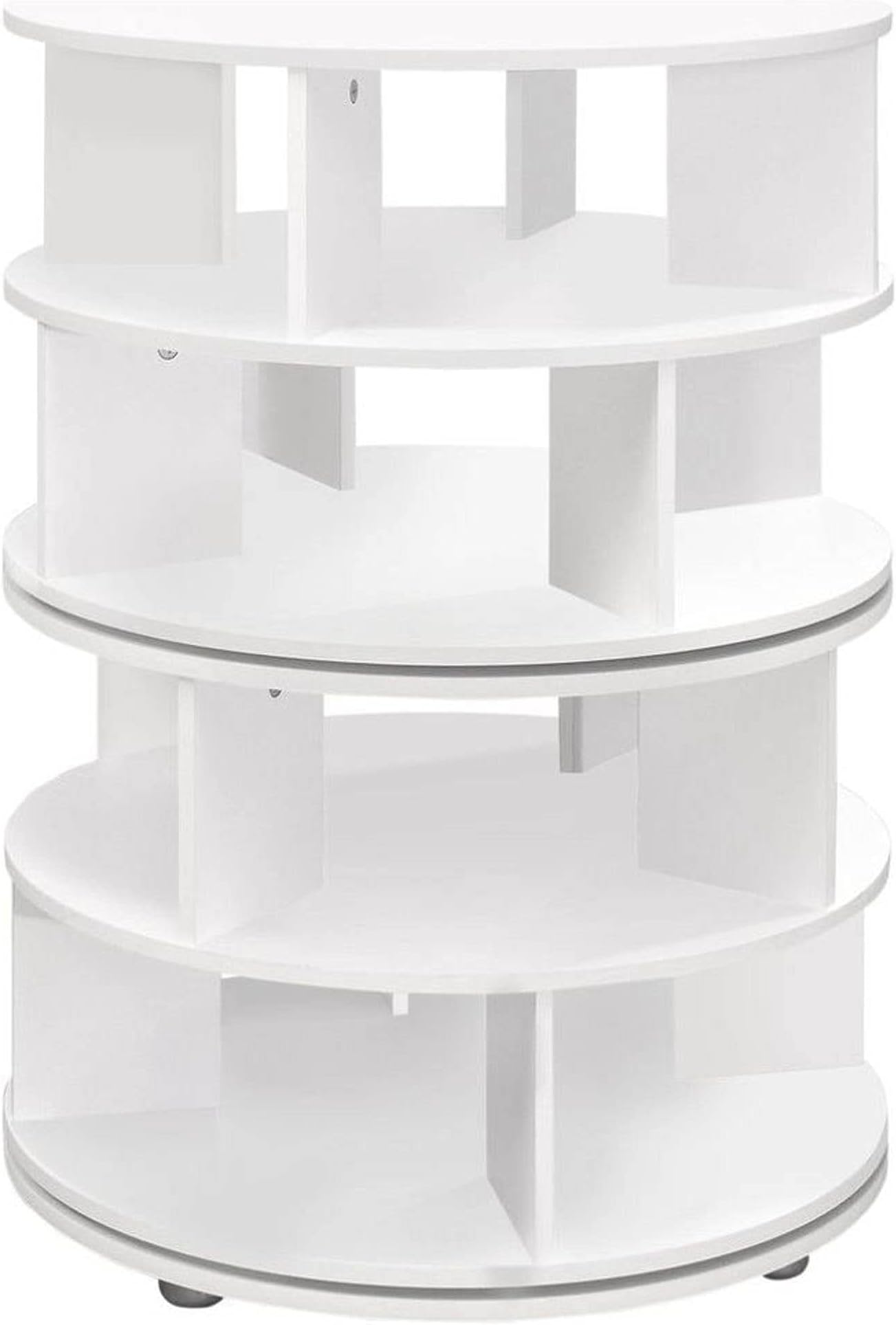 Pilaster Designs Contemporary 4 Tier Revolving Shoe Storage Rack Carousel Organizer, White Wood