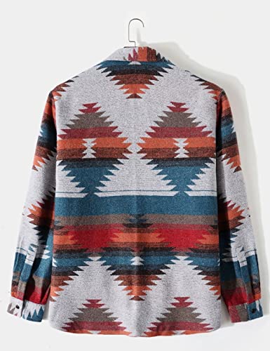 Image of FindThy Men's Brushed Flannel Shirts Ethnic Aztec Print Button Up Lapel Tribal Shirt Jacket Shacket