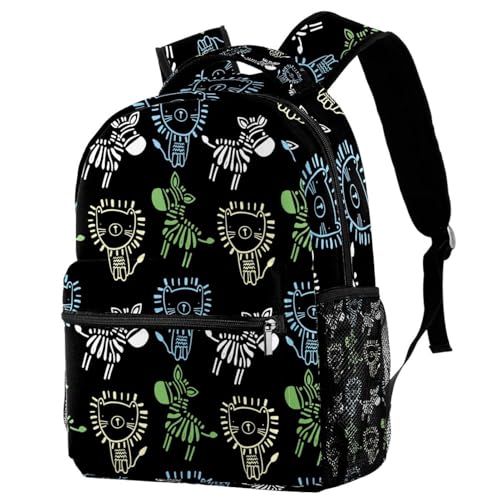 Sac à dos d'école lion et zèbre multicolore pour adolescents et enfants (29.4x20x40cm)