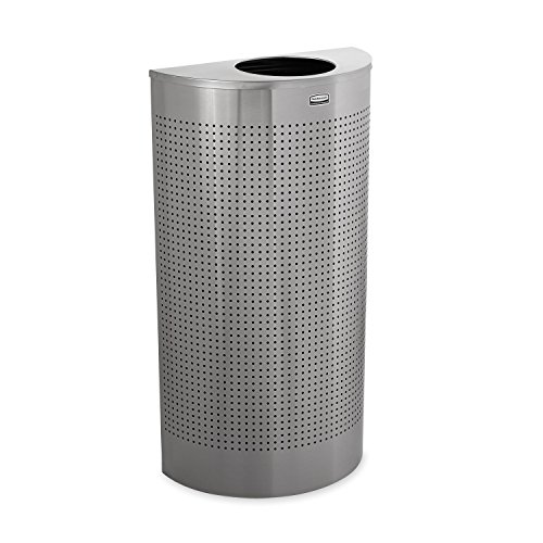 Image of Rubbermaid Commercial Products Silhouette Trash Can, 12-Gallon, Silver, Half-Round Indoor /Outdoor Garbage Can /Bin with Side Opening for Lobby /Office /School /Restaurant