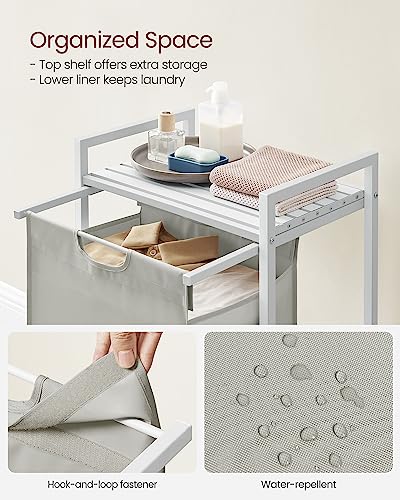 Image of VASAGLE Laundry Hamper, Laundry Basket, Laundry Sorter with A Pull-Out and Removable Bag, Shelf, Metal Frame, 17.2 Gallons (65 L), 19.7 x 13 x 28.4 Inches, Cream White and Cloud White UBLH101W01