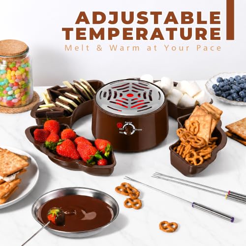 Image of 2 in 1 Electric S'mores Maker & Fondue Pot, Tabletop Indoor Smores kit with 4 Roasting Forks, 4 Detachable Trays & 1 Flameless Temperature-controlled Heater, Movie Night Supplies & Housewarming Gifts