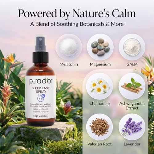 PURA D'OR 3.38 Oz Sleep Ease Spray – Relaxing Mist with Botanical Extracts – Infused with Melatonin, Magnesium & GABA – Supports Tranquility & Relaxation - image 3