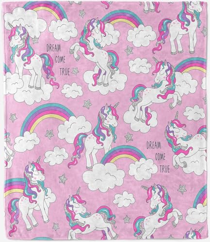 ANHOPE Regenbogen Einhorn Wolke Decke Weich Leicht Warm Flanell Wurfdecke Ganzjahresdecke Wohndecke Sofadecke Couchdecke für Sofa Couch Bett Outdoor Reisen 130 x 150 cm