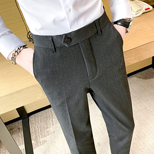 Men's Slim Business Casual Trousers Classic-Fit Expandable-Waist Pant Flat-Front Comfort Fit Dress Pants 5