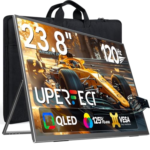 UPERFECT QLED 24' 120Hz Portable Monitor 1080P 125% sRGB 400Nits w/Stand & VESA, HDMI USB-C FHD Travel Monitor for Laptop/Gaming Devices/Phone/Mini PC, External Second Screen for Gaming & Work