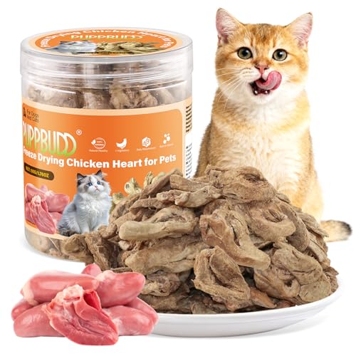 Gefriergetrocknete Hühnerherzen Snacks für Katzen und Hunde, Knuspriger Katzensnack mit Huhn Katzen Leckerlies, Freeze Dried Chicken Treats