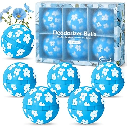 Deodorizer Balls, Shoe Fresheners, Shoe Deodorizer Balls 6 Pack, Shoe Odour Eliminator for Lockers, Gym Bags, Homes, Offices and Cars, Natural Linen Aroma, Blue Cover
