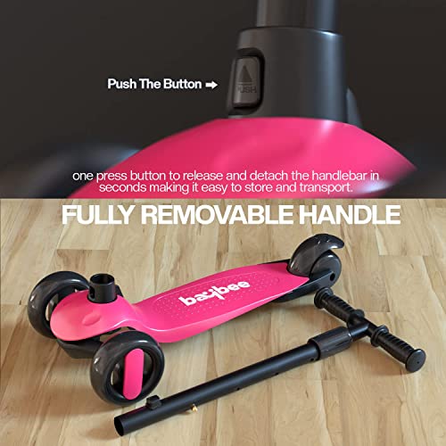 Image of Baybee Alpha Kick Scooter for Kids, Smart 3 Wheel Kids Scooter with 4 Height Adjustable Handle, Runner Scooters with Led PU Wheels & Brake, Skate Scooters for Kid 3 to 10 Years Boys Girls (Pink)