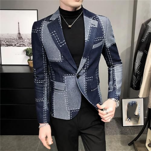 Men Business Casual Denim Suit Jacket Cowboy Blazers Slim Fit Tuxedo Coat3