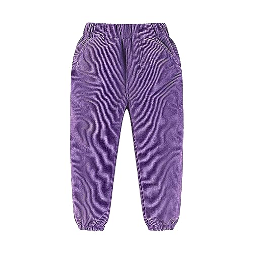 Unisex Kids Solid Corduroy Sweatpants Elastic Waist Fall Winter Pants Toddler Boys Girls Active (Purple, 9-10 Years)