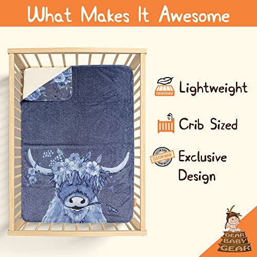 Image of Dear Baby Gear Blue Baby Car Seat Canopy + Snap Button Opening - Carseat Canopy for Daily Use - Cover for Newborn Car Seats - Stylish Nursing Cover - Floral Highland Cow, Denim Floral, 40 inch x 30 inch
