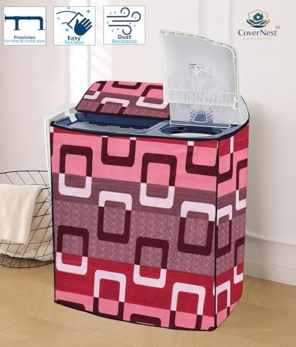 Image of Covernest Semi Automatic Washing Machine Cover, Dustproof, Compatible with 6 Kg - 7.5 Kg Washing Machines (WMC-RED SQUARE SEMI)