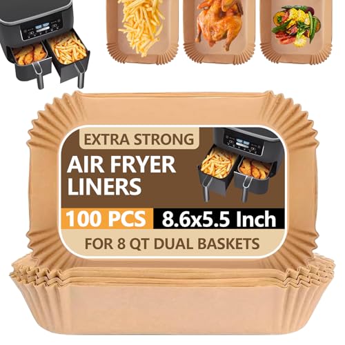 Image of UBeesize Air Fryer Paper Liners Disposable For Ninja, 100 PCS Non Stick Parchment Paper For Ninja DZ201 /DZ401 Dual, Oil Proof, Water Proof Food Grade Air Fryer Accessoriess(Rectangle - 8.6 inchX5.5 inch)