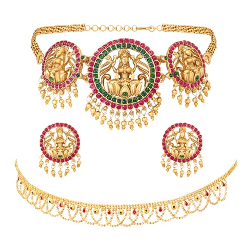 Image of Peora Gold Plated Bridal Jewellery Set with Kamarband Gift for Women Indian Traditional Ethnic Wedding