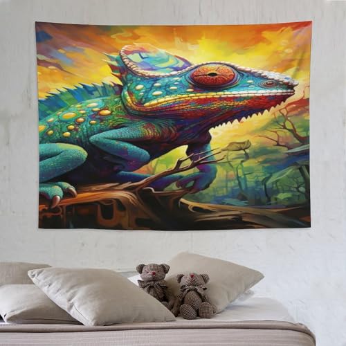 Tapisserie d'art murale caméléon PAZZK tissu déco salon inspirant