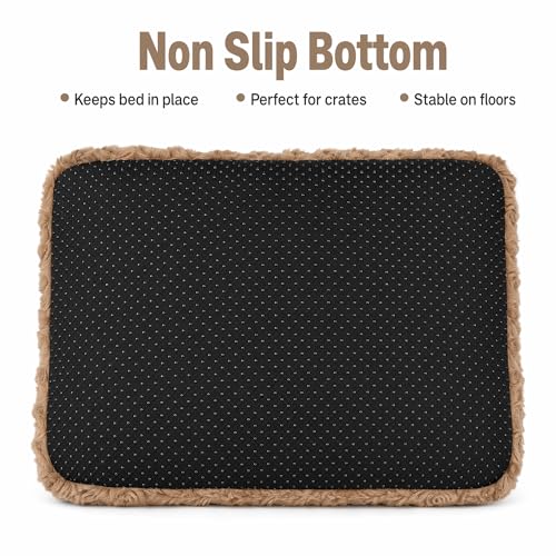 Image of Dog Crate Pad for Crate /Floor /Car for Small Dogs Washable | Non-Slip Dogs Pad for Crate,Soft Fluffy Dog Crate Pad,24 inchx18 inch Brown