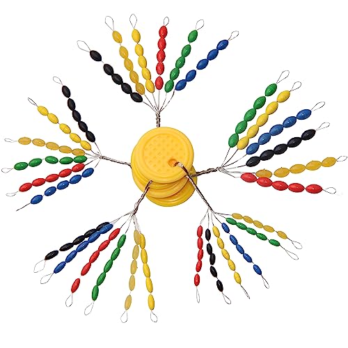 VATEICO 600 Pieces Fising Rubber Bobber Beads Stopper,20 Sets 30-in-1 Oval Cylinder Float Sinker Stops Fishing Bobber Space Beans for Rigging Float 5 Sizes Mix Multiple Color