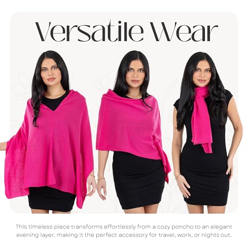 Image of Velanio Cashmere Poncho for Women - 100% Mongolian Wrap & Dress Topper