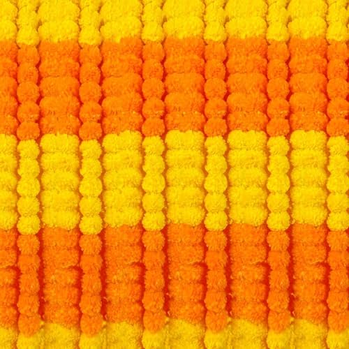 Marigold Garland for Decoration 5 Pcs of 5 feet Long Strands Artificial Marigold Flowers Indian Décor for Pooja Wedding Christmas Events Diwali Decorations
