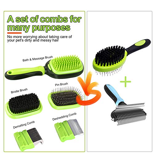 Ownpets 5 in 1 Pet Brush Set, Pet Grooming Shedding Massage Combs for Long Short Hair Dogs & Cats, Removes Undercoat… - Image 3