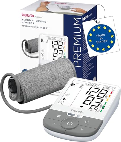 Beurer BM 53 Oberarm-Blutdruckmessgerät, made in Europe,klinisch validiert, AFib-Erkennung zur Schlaganfallprävention, Risikoindikator, Armumfänge, Datenübertragung zu Apple Health und co., Grau-Weiß
