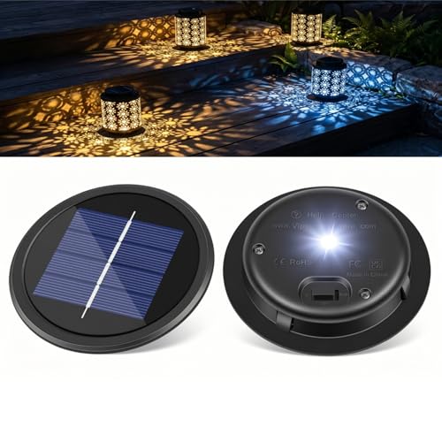 HELESIN Solarleuchten Ersatz Top 2 Stück 9cm Solarleuchten Ersatzteile mit Warmes und Farbig Licht IP44 Wasserdicht Solar Led Ersatzs Solarpanel für Gartenleuchte Solarlampen Laterne Terrasse DIY