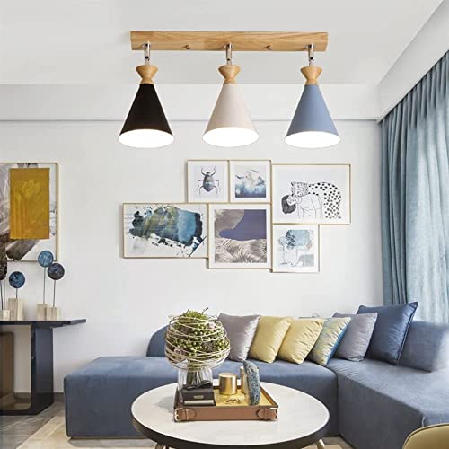Plafonnier en bois à 3 lumières orientables avec suspension réglable culot E27 - 6