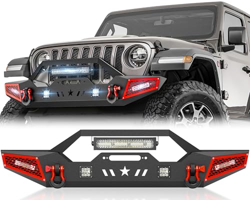 Image of for JL Front Bumper Compatible with 2018 2019 2020 2021 2022 2023 2024 2025 2026 Jeep Wrangler JL JLU Unlimited Off-road Bumper with Winch Plate, Paintable Armor, LED Lights, D-rings (2 /4 Doors)