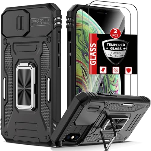 Coque iPhone XS robuste pour éviter les bris d'écran avec béquille et anneau noir