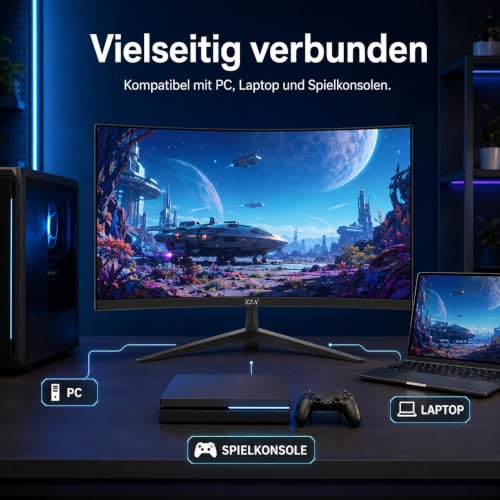 ZZA 32 Zoll Curved Gaming Monitor, WQHD 1440p, 165 Hz, 1 ms MPRT, 1500R, VA – Ansicht 5