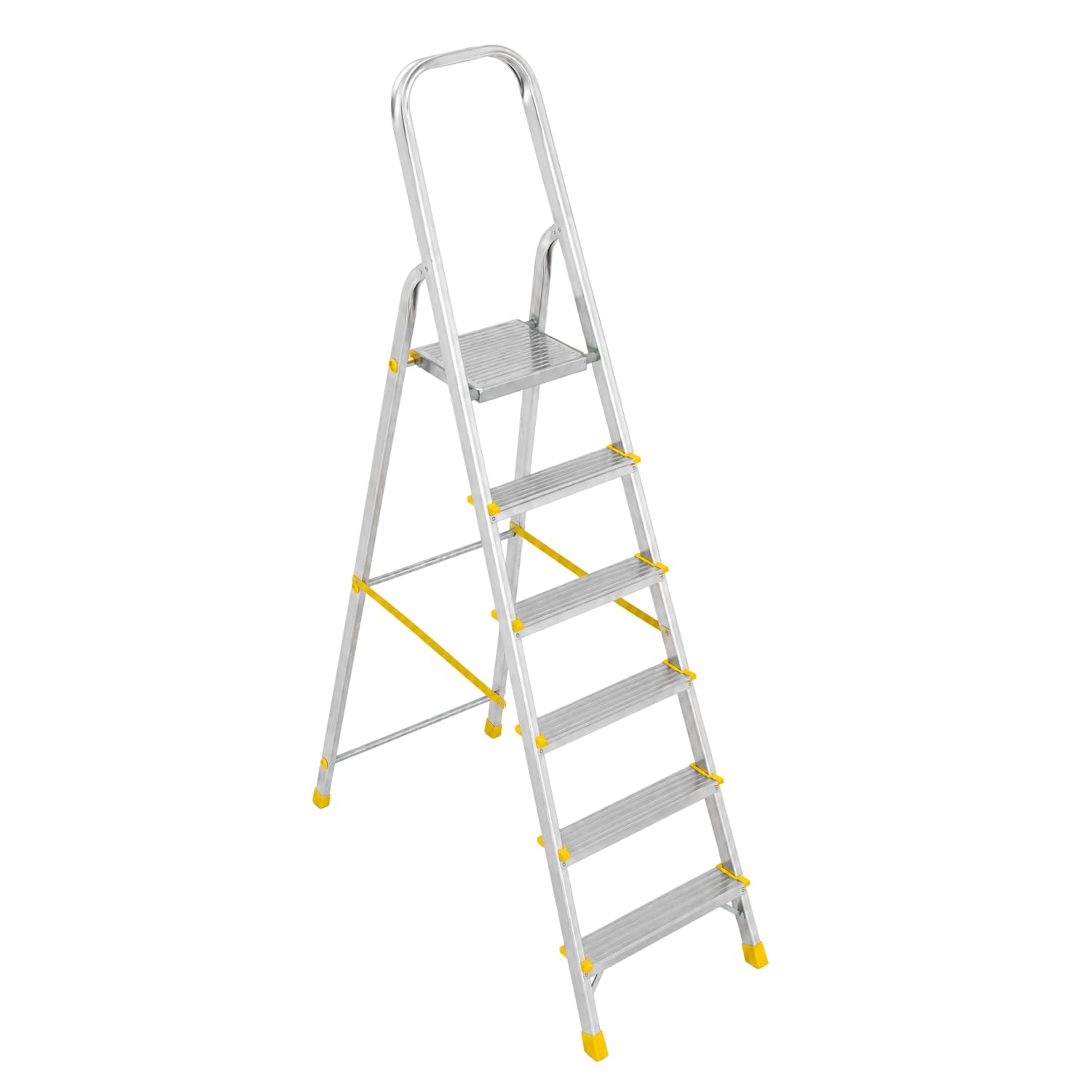 IWOFER Scala Domestica in Alluminio | Antiscivolo con Gradini da 80mm | con Portaoggetti e Blocco di sicurezza | Made in Italy (Giallo, 6)