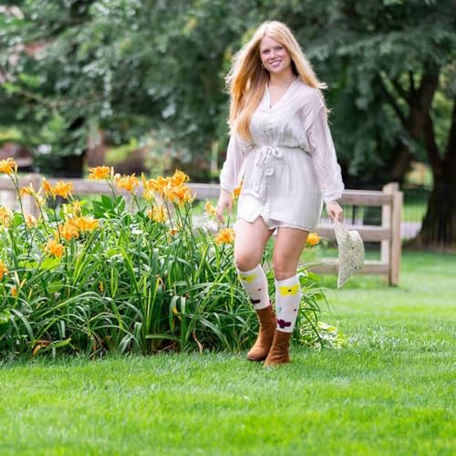 Image of ja vie Women's Lightweight Flower Merino Wool Compression Socks Knee High with Seamless Toe(15-20mmHg)