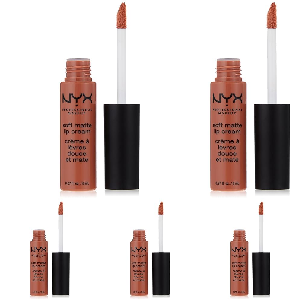 NYX Professional Makeup Pintalabios Soft Matte Lip Cream, Acabado cremoso mate, Color ultrapigmentado, Larga duración, Fórmula vegana, Tono: Abu Dhabi (Paquete de 5)