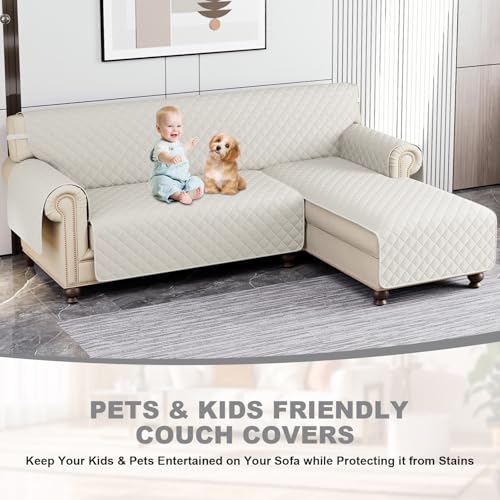 cjc Double-Sided Water-resistant Sofa Slipcover L Shape Sofa Cover Sectional Couch Cover Chaise Slip Cover Reversible Sofa Cover Furniture Protector Cover for Pets Kids Children Dog Cat (L, Off-White) by cjc - Image 8