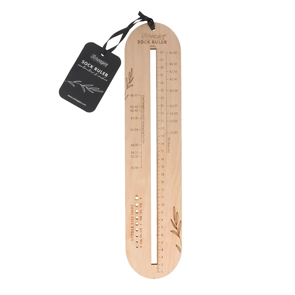 Scheepjes Brown - Wooden (30Cm) Sock Measuring Ruler Tool For Crocheting And Knitting Projects - 1 Piece