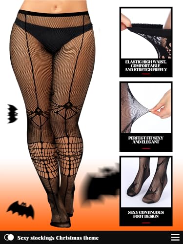 Image of Jadive 6 Pairs Women Plus Size Suspender Tights Fishnet Thigh High Stockings Garter Belt Lingerie Pantyhose