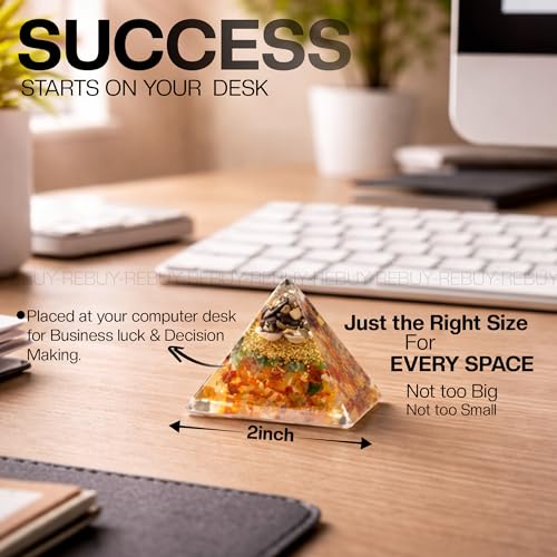 Image of Money Magnet Pyramid with Natural Pyrite, Gomti Chakra, Pyrite Dust, Green Jade, Carnelian Stone | Crystal Orgone Pyramid Showpiece for Home & Office | Ideal for Good Luck, Success, Positive Energy