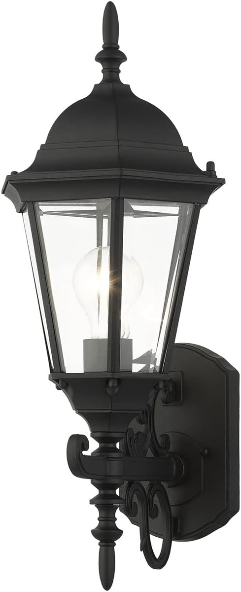 Livex Lighting 7556-14 Outdoor Wall Lantern with Clear Beveled Glass Shades, 20" x 8" x 20", Black