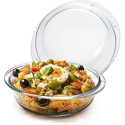 Cacerola De Vidrio Mini cacerola de vidrio con tapa de vidrio, utensilios redondos de vidrio aptos para horno con asas (mini -1 L)